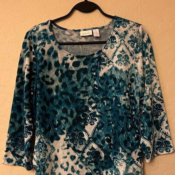 Chico’s Teal Cheetah & Baroque Print Knit Top - Picture 3 of 11